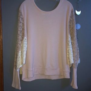 🔥cato crisscross back lace sleeve oversized top